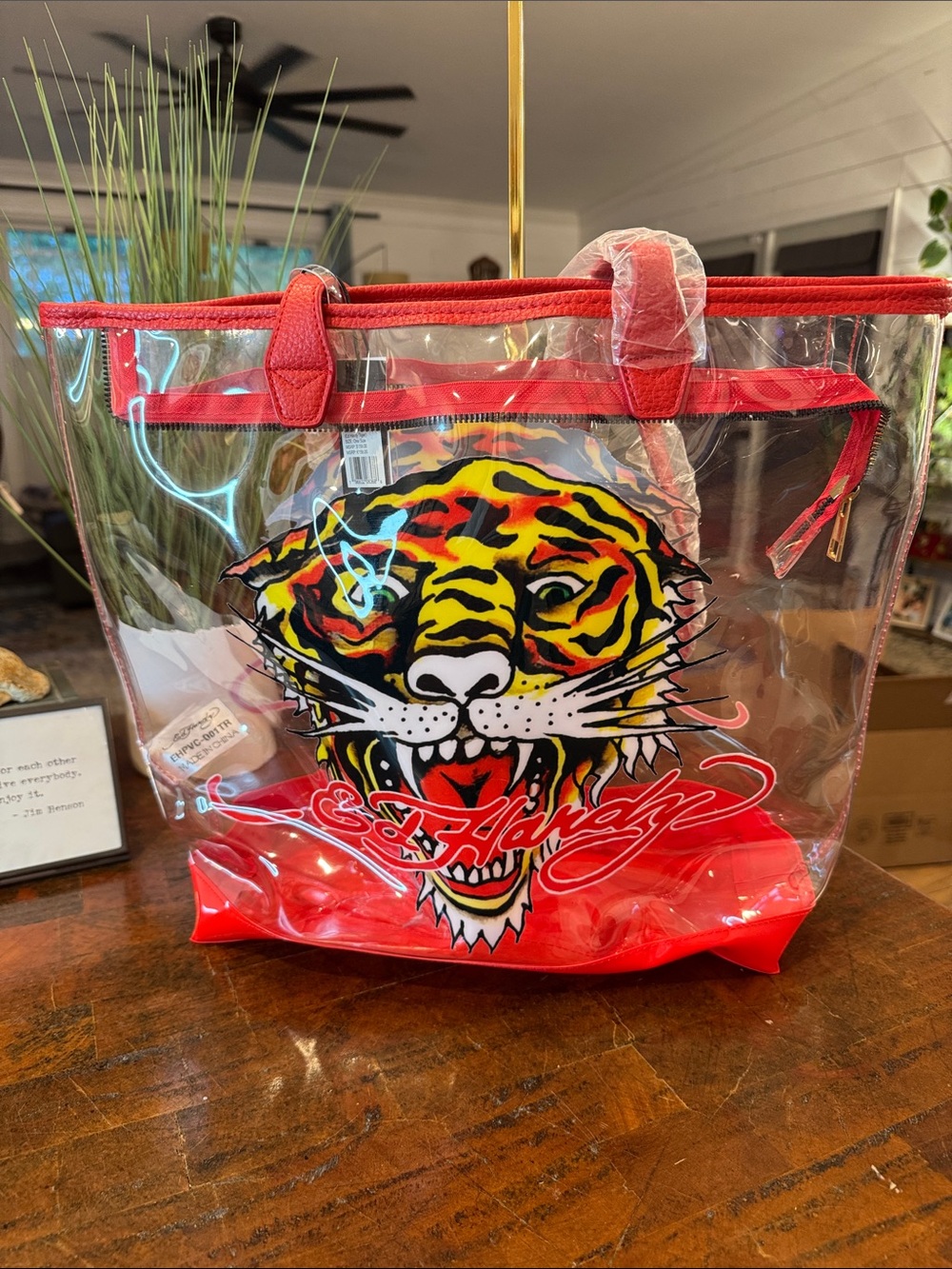 Ed Hardy Clear Red Tiger Tote Bag
